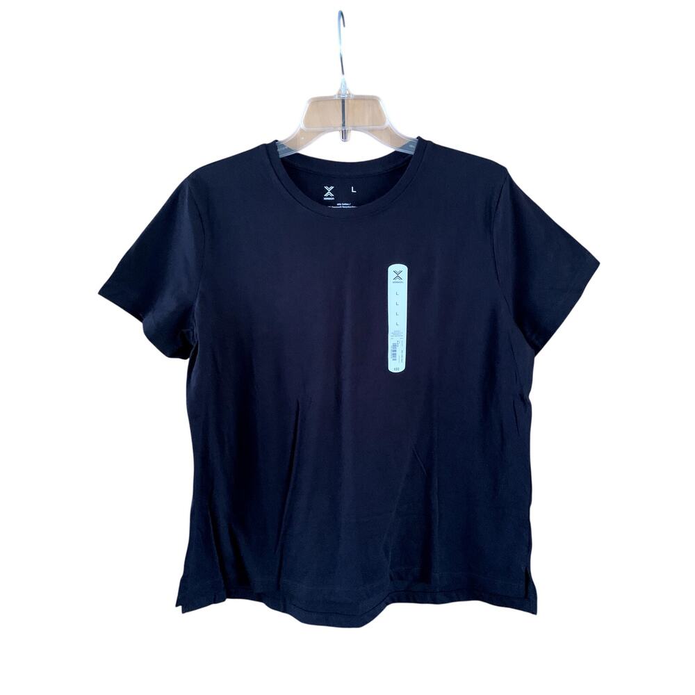 Women's T Shirt Xersion Athletic Cotton Blend Black Short Sleeve Size L NWT